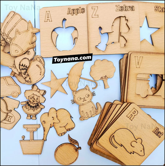 [ A to Z ] kids wooden Drawing Stencils