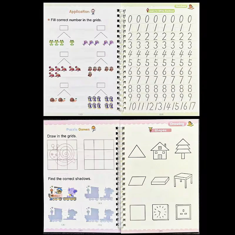 Sank magic practice copybook [ 4 Books + 10 refills + 1 grip + 1 pen case ]