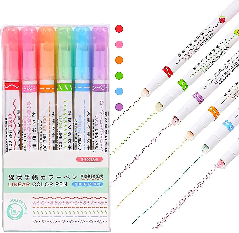 Curve Highlighter Marker Set [ 6-pieces }