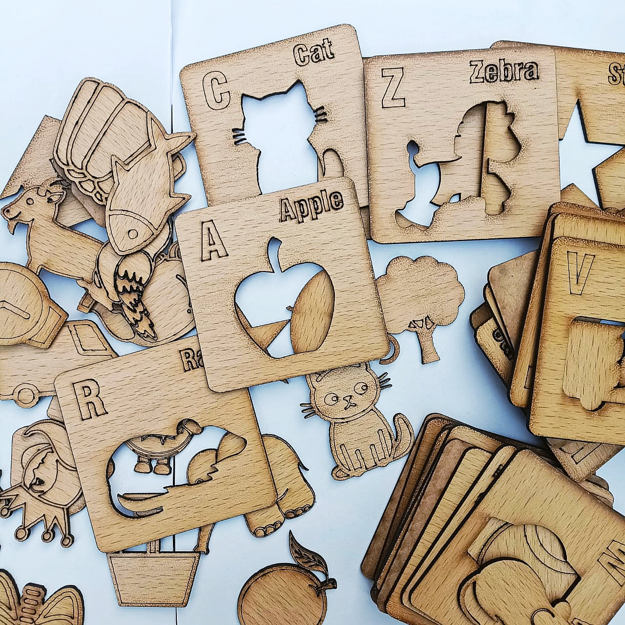 [ A to Z ] kids wooden Drawing Stencils